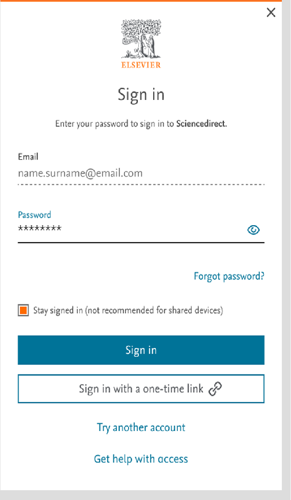 screenshot of sign in page